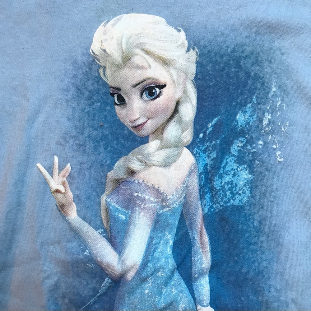 Disney Light Blue Frozen Reversible Cotton Sweater, EUC, L - Picture 3 of 12